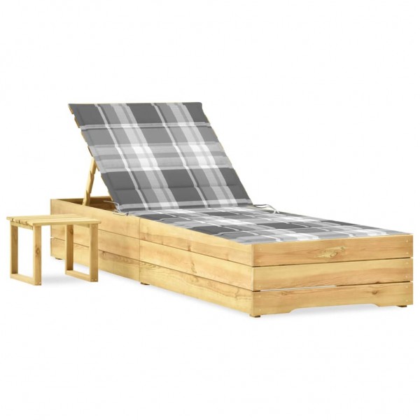 Tumbona de jardín con mesa y cojín de madera de pino impregnada D