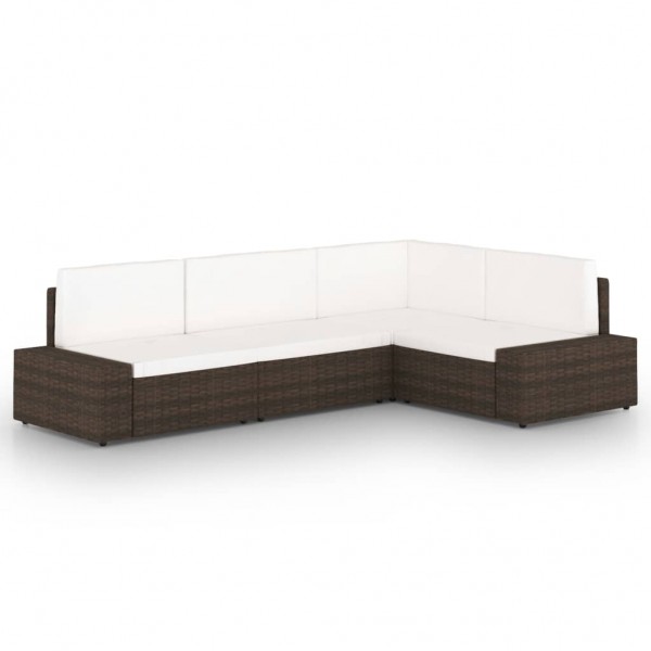 4 pcs conjunto lounge p/ jardim c/ almofadões vime PE castanho D