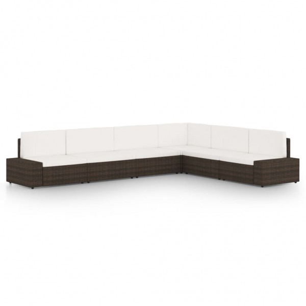 6 pcs conjunto lounge p/ jardim c/ almofadões vime PE castanho D