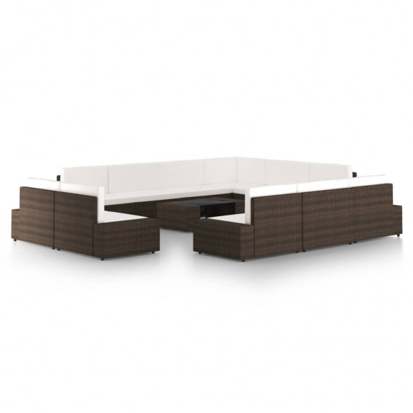 Juego de muebles de jardín 12 pzas con cojines ratán PE marrón D