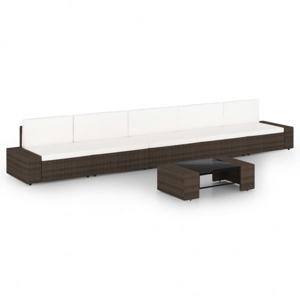 Juego de muebles de jardín 6 piezas ratán sintético marrón D