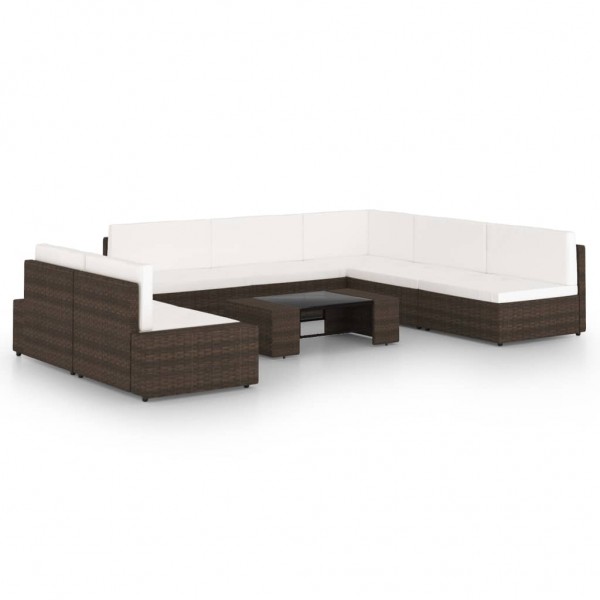 8 pcs conjunto lounge p/ jardim c/ almofadões vime PE castanho D