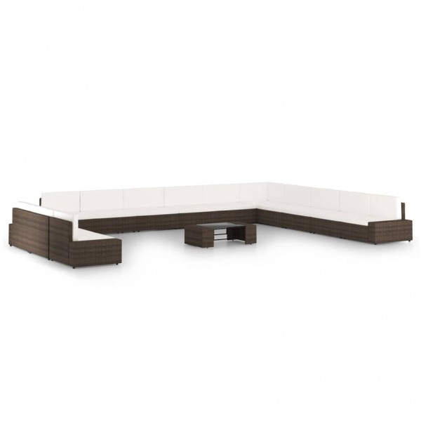 14 pcs conjunto lounge p/ jardim c/ almofadões vime PE castanho D