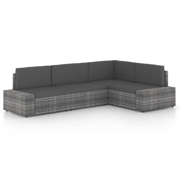 4 pcs conjunto lounge de jardim c/ almofadões vime PE cinzento D