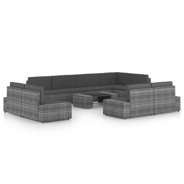 Juego muebles de jardín 10 pzas y cojines ratán sintético gris D