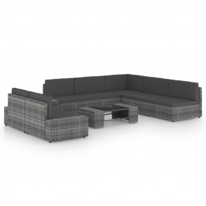 Juego muebles de jardín 8 pzas y cojines ratán sintético gris H