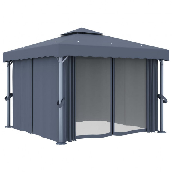 Gazebo com cortinas e cordões de luzes LED 3x3 m antracite M 3