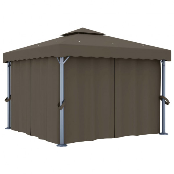 Gazebo com cortinas e cordões de luzes LED 3x3 m cinza-acastan. M 2