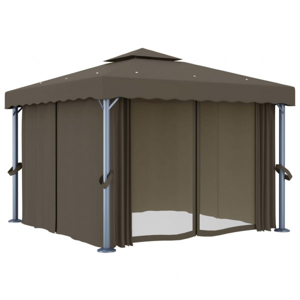 Gazebo com cortinas e cordões de luzes LED 3x3 m cinza-acastan. M 3