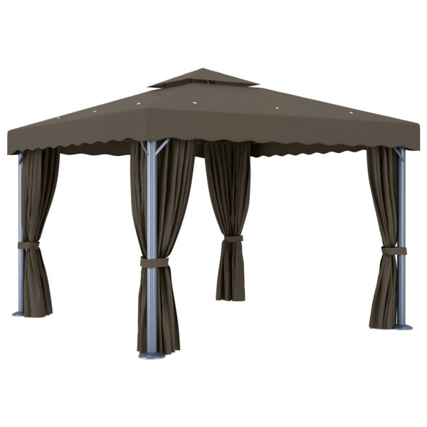 Gazebo com cortinas e cordões de luzes LED 3x3 m cinza-acastan. M 4