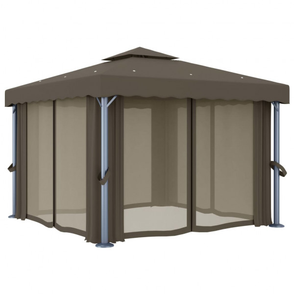 Gazebo com cortinas e cordões de luzes LED 3x3 m cinza-acastan. M 5