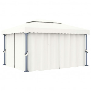 Gazebo com cortinas e cordões de luzes LED 4x3 m branco nata H