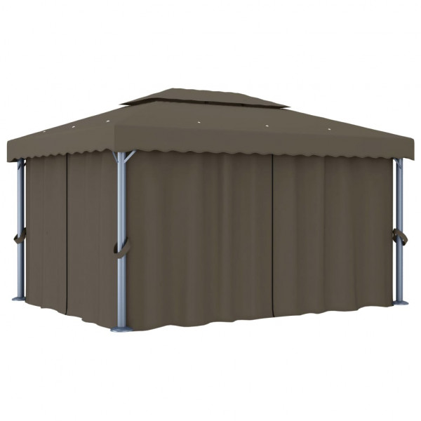 Gazebo com cortinas e cordões de luzes LED 4x3 m cinza-acastan. M 2