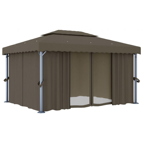 Gazebo com cortinas e cordões de luzes LED 4x3 m cinza-acastan. M 3