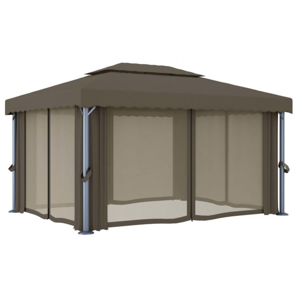 Gazebo com cortinas e cordões de luzes LED 4x3 m cinza-acastan. M 5