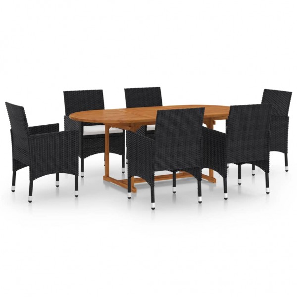 Set de comedor de jardín de 7 piezas negro ratán sintético D