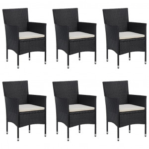 7 pcs conjunto de jantar para jardim vime PE preto H
