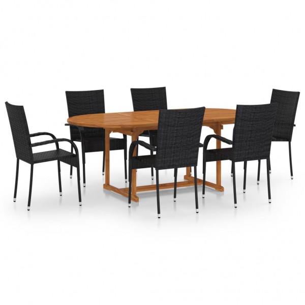 Set de comedor de jardín de 7 piezas ratán sintético negro D