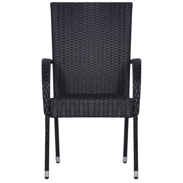 7 pcs conjunto de jantar para jardim vime PE preto M 4