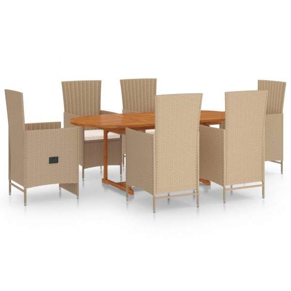 Juego de comedor de jardín 7 piezas ratán sintético beige D