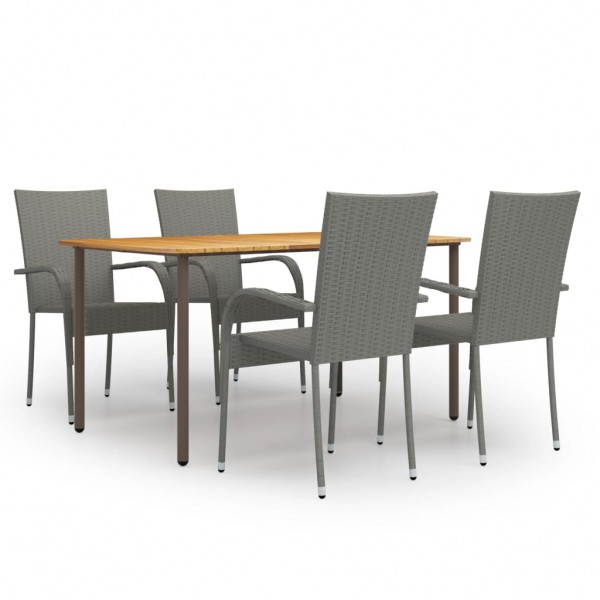 Set de muebles de comedor de jardín 5 piezas de ratán gris D