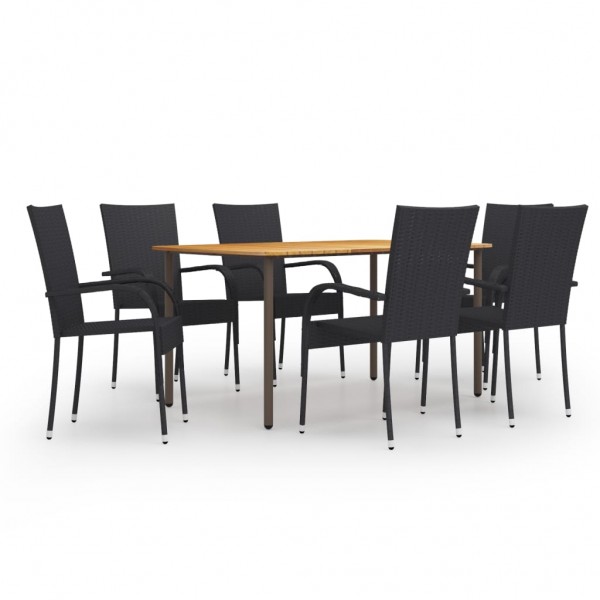 Juego de muebles de comedor de jardín 7 piezas ratán PE negro D
