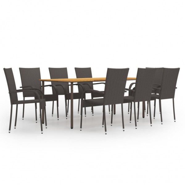 Set de muebles de comedor de jardín 9 piezas de ratán marrón D