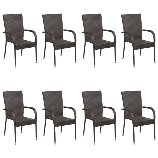 Set de muebles de comedor de jardín 9 piezas de ratán marrón M 2