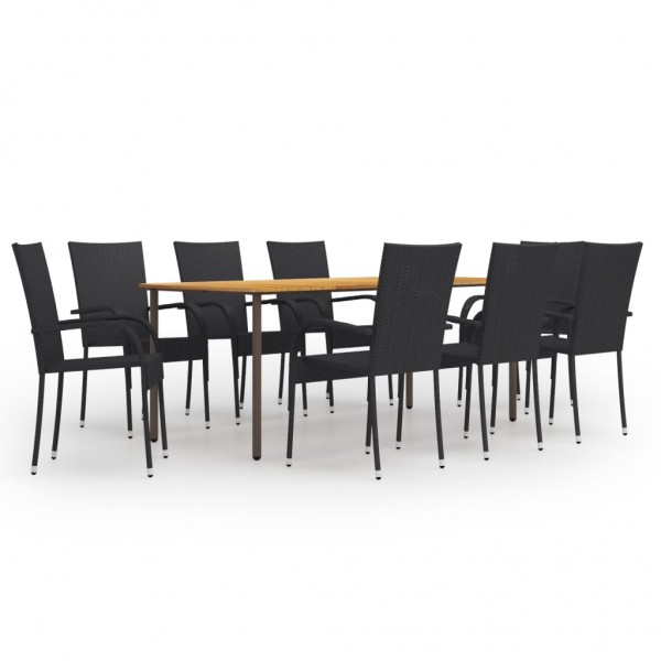 Set de muebles de comedor de jardín 9 piezas ratán PE negro D