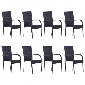 9 pcs conjunto de jantar para jardim vime PE preto H
