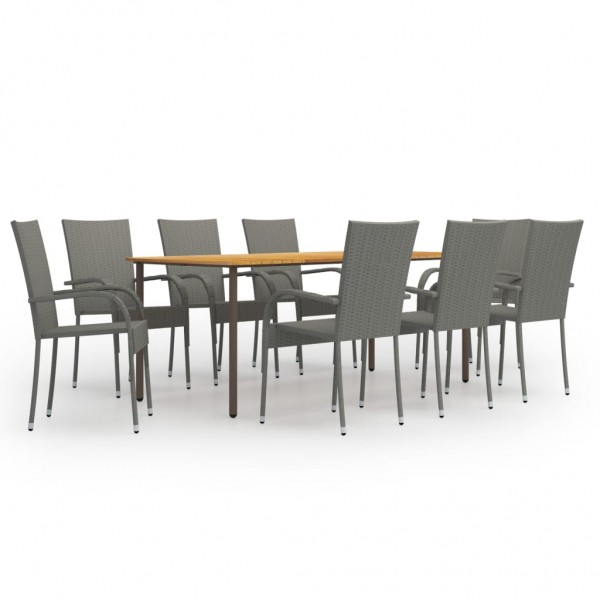 Set de muebles de comedor de jardín 9 piezas de ratán PE gris D