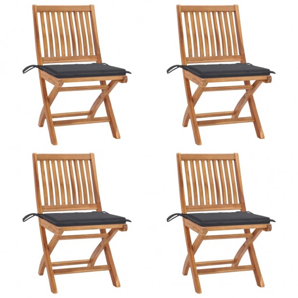 Sillas de jardín plegables y cojines 4 udes madera maciza teca D
