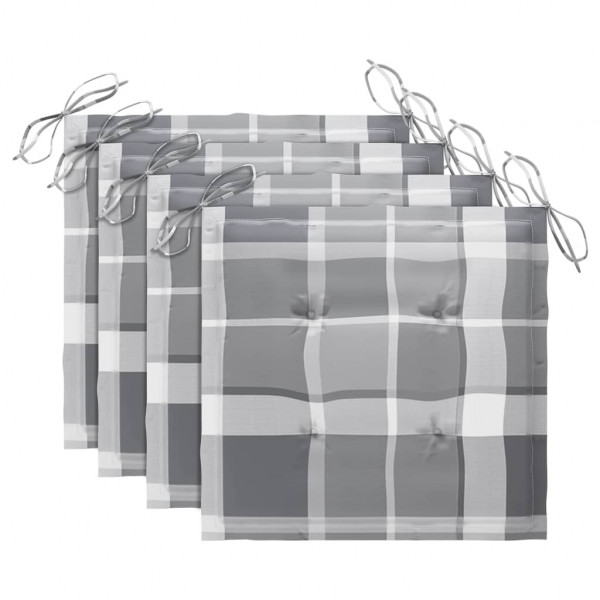 Sillas de jardín 4 uds madera maciza teca cojines cuadros gris M 5