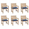 Cadeiras de jardim c/ almofadões azul real 6 pcs teca maciça 1