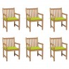 Sillas de jardín 6 uds madera maciza teca cojines verde brillo 1