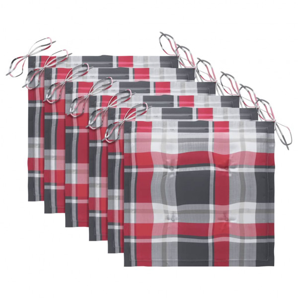 Cadeiras jardim c/ almofadões xadrez vermelho 6 pcs teca maciça M 5