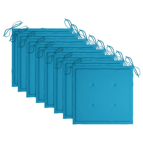 Cadeiras de jardim c/ almofadões azul 8 pcs teca maciça M 5