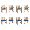 Cadeiras de jardim c/ almofadões azul real 8 pcs teca maciça 1
