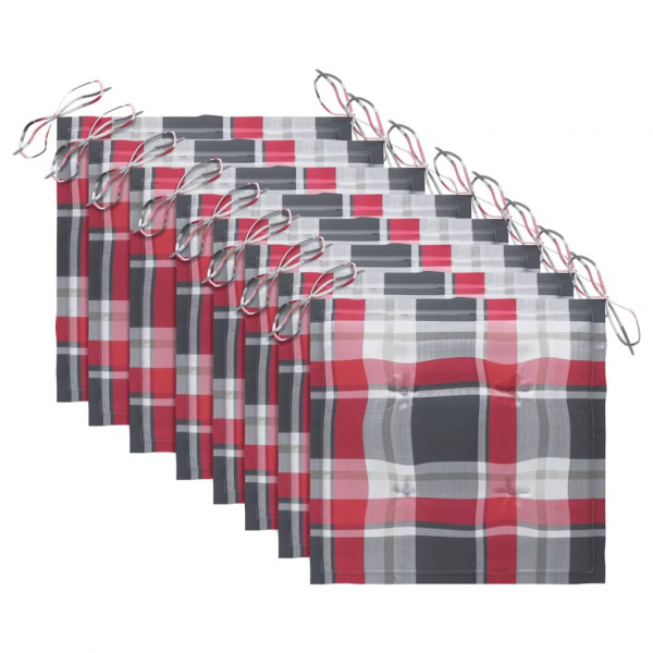 Sillas de jardín 8 uds madera maciza teca cojines cuadros rojos M 5