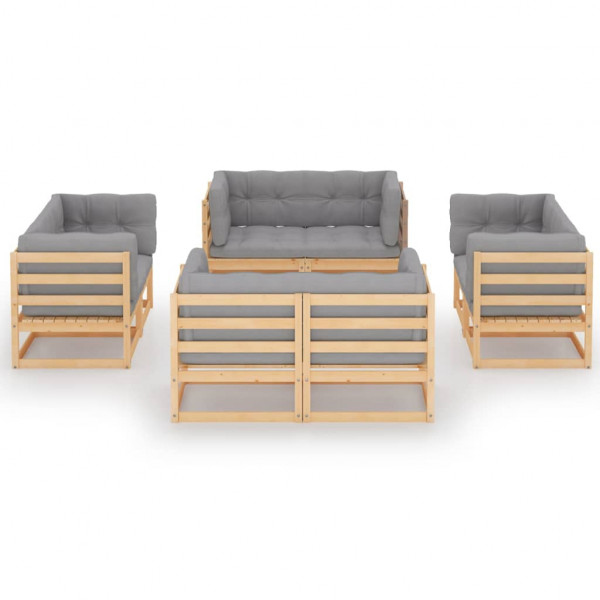 8 pcs conjunto lounge de jardim c/ almofadões pinho maciço M 2