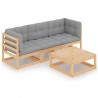 4 pcs conjunto lounge de jardim com almofadões pinho maciço 1