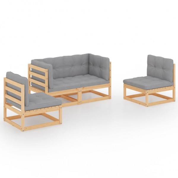 Muebles de jardín 4 piezas con cojines de madera de pino maciza D