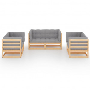 6 pcs conjunto lounge de jardim com almofadões pinho maciço H