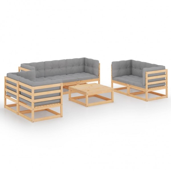 8 pcs conjunto lounge de jardim com almofadões pinho maciço D