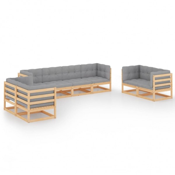 8 pcs conjunto lounge de jardim com almofadões pinho maciço D