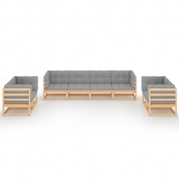 Juego de muebles de jardín 8 pzas y cojines madera pino maciza M 2