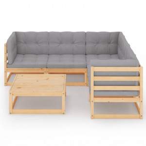 6 pcs conjunto lounge de jardim com almofadões pinho maciço H