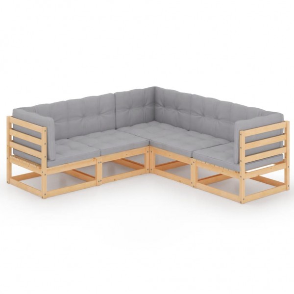 Juego de muebles de jardín 5 pzas y cojines madera pino maciza D