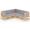 Juego de muebles de jardín 5 pzas y cojines madera pino maciza 1