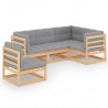 5 pcs conjunto lounge de jardim c/ almofadões pinho maciço 1